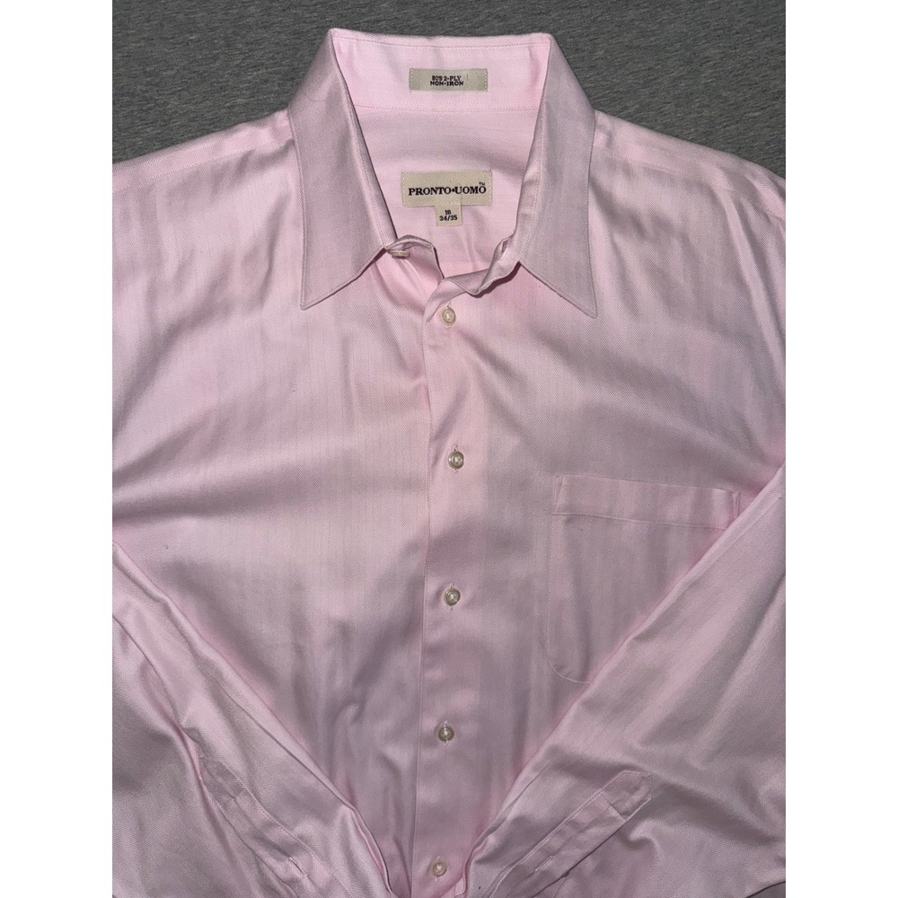 Pink Herringbone Men's Dress Shirt Pronto Uomo 16 34/35 Non-Iron Why Spend More?